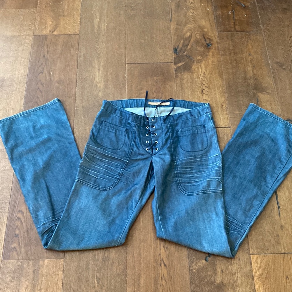 Sailor Jeans 31 Bootcut ribbon tie lace up fly